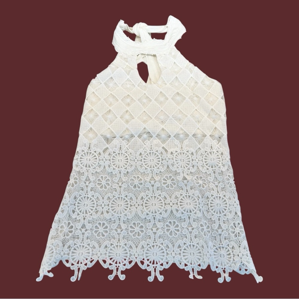 Diabless of Sweden Y2K White Crochet Boho Floral Lace Halter Top